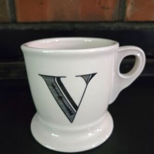 Anthropologie Monogram Mug White Black Initial Letter "V"  Coffee Tea Cup Mug